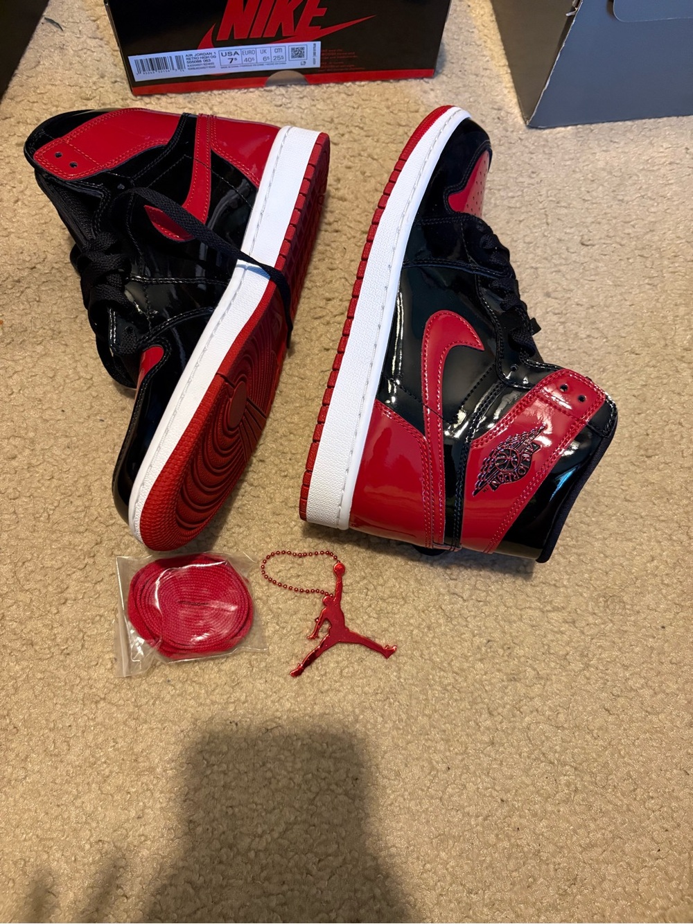 Nike Kids Air Jordan 1 High Top Sneakers (Patent Bred) - worn once